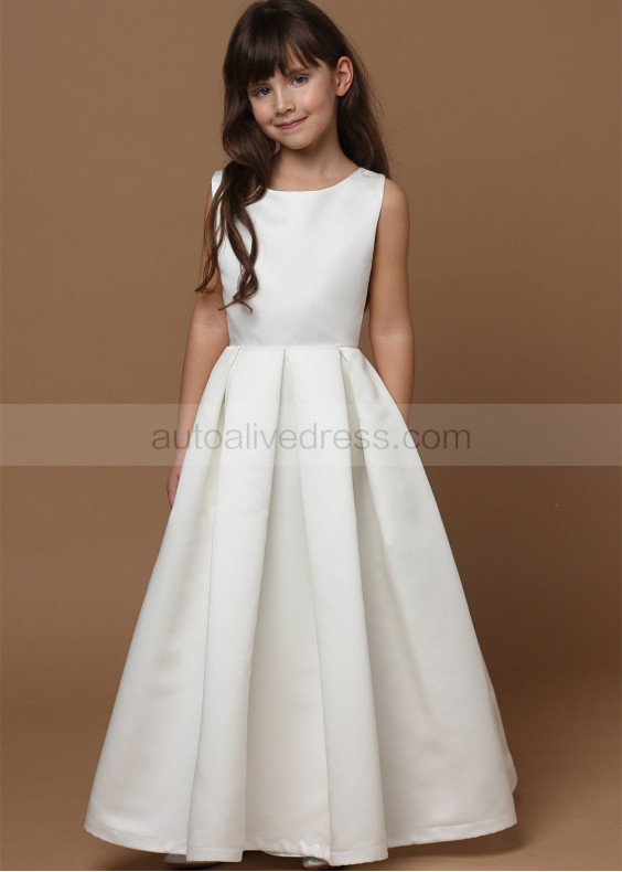 Simple Satin V Back Flower Girl Dress